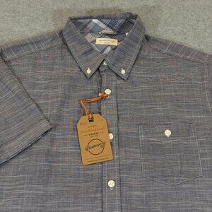 Weatherproof Vintage Men's Short Sleeve Button Down Shirt Peacoat Blue Stripe M